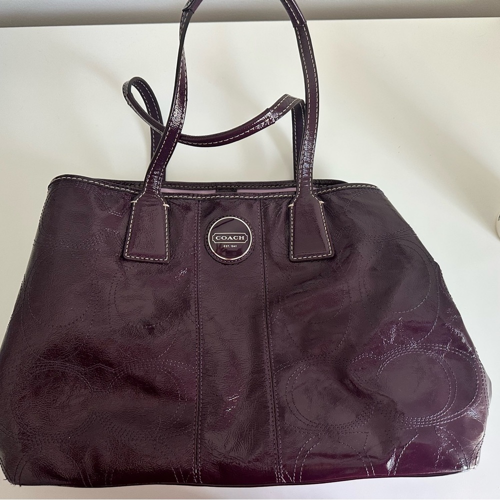 Coach Purple Leather Tote Bag